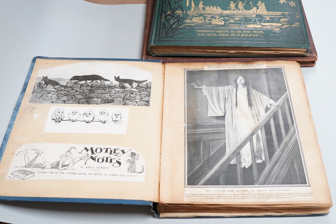 A collection of Victorian and later scrap books containing decoupage, newspaper cuttings and cutout prints